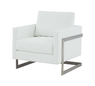 Modrest Prince Contemporary White Vegan Leather & Silver Accent Chair