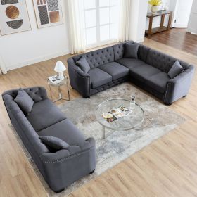 corner sofa+3-seater Combination sofa.Velvet Grey-W834S00090