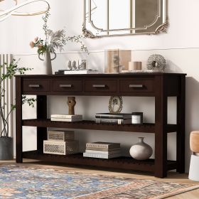 U_Style Stylish Entryway Console Table with 4 Drawers and 2 Shelves, Suitable for Entryways, Living Rooms.
