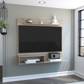 DEPOT E-SHOP Baden Floating Entertainment Center for TV´s up 55", Space For TV, One Superior Shelf, Two Shelves, Light Pine
