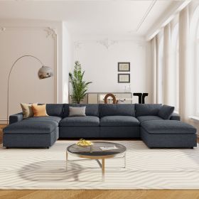 U-style Down Filled Upholstered Sectional Sofa Set, for Living Room, Apartment, Spacious Space( 6-Seater)