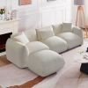 Mid Century Modern Couch 3-Seater Sofa with Ottoman Upholstered Footrest Stool Ottoman Foot Stool for Living Room, Bedroom, Beige