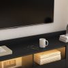 Modern Black TV Stand, 16 Colors LED TV Stand w/Remote Control Lights