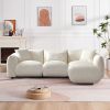 Mid Century Modern Couch 3-Seater Sofa with Ottoman Upholstered Footrest Stool Ottoman Foot Stool for Living Room, Bedroom, Beige